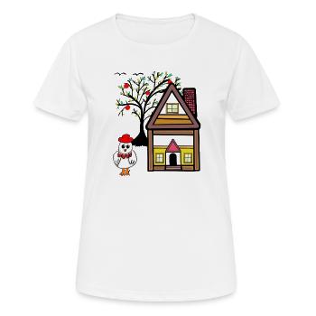 Lustiges Huhn Haus Apfelbaum Garten - Frauen T-Shirt atmungsaktiv - Weiß - Vorne - AI Model Female 172 dark (172cm)
