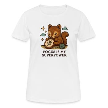 Fokus ist meine Superkraft – Eichhörnchen - Frauen T-Shirt atmungsaktiv - Weiß - Vorne - AI Model Female 172 dark (172cm)