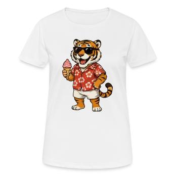 Hawaii-Tiger mit Eis-Sommerlook - Frauen T-Shirt atmungsaktiv - Weiß - Vorne - AI Model Female 172 dark (172cm)