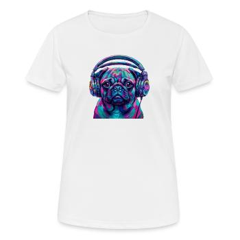 Pop Art Mops mit Kopfhörer Neon DJ Hund - Frauen T-Shirt atmungsaktiv - Weiß - Vorne - AI Model Female 172 dark (172cm)
