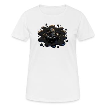 Oil barrel with sunglasses in oil puddle - Women's Breathable T-Shirt - white - Front - AI Model Female 172 dark (172cm)