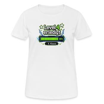 Level 4 erledigt 5. Klasse Gamer Schulstart - Frauen T-Shirt atmungsaktiv - Weiß - Vorne - AI Model Female 172 dark (172cm)