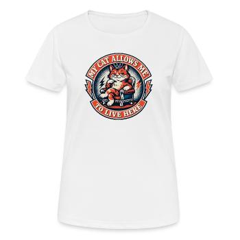Katzenkönig auf Thron – Leben hier - Frauen T-Shirt atmungsaktiv - Weiß - Vorne - AI Model Female 172 dark (172cm)