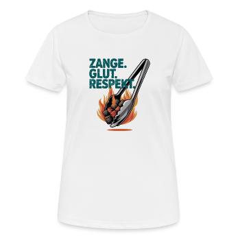  Zange Glut Respekt Grillen BBQ Flammen Kohle - Frauen T-Shirt atmungsaktiv - Weiß - Vorne - AI Model Female 172 dark (172cm)