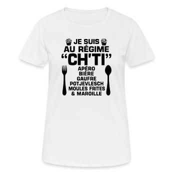 Régime ch'ti - T-shirt respirant Femme - blanc - Devant - AI Model Female 172 dark (172cm)