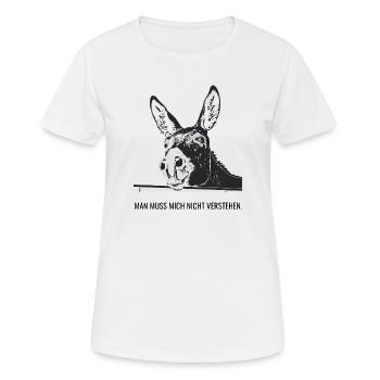 Man muss mich nicht verstehen. - Frauen T-Shirt atmungsaktiv - Weiß - Vorne - AI Model Female 172 dark (172cm)