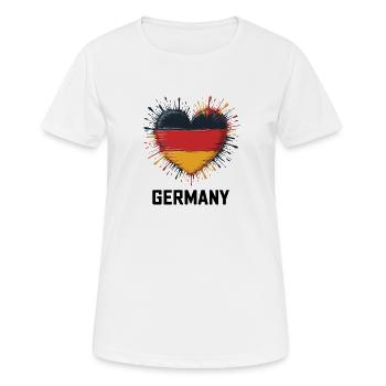  Herz mit Deutscher Flagge - Frauen T-Shirt atmungsaktiv - Weiß - Vorne - AI Model Female 172 dark (172cm)