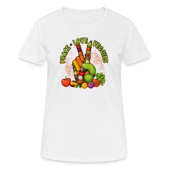 Peace Love Veggies Handgrafik - Frauen T-Shirt atmungsaktiv - Weiß - Vorne - AI Model Female 172 dark (172cm)