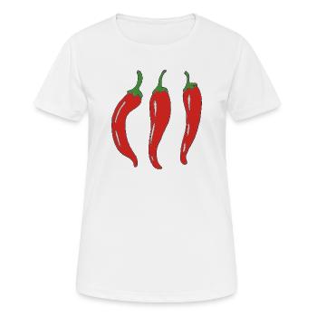Drei rote Chilischoten Illustration - Frauen T-Shirt atmungsaktiv - Weiß - Vorne - AI Model Female 172 dark (172cm)