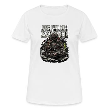 Zander Sportangler - Frauen T-Shirt atmungsaktiv - Weiß - Vorne - AI Model Female 172 dark (172cm)