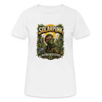 SolarPunk: Rebelle mit Renewables - Frauen T-Shirt atmungsaktiv - Weiß - Vorne - AI Model Female 172 dark (172cm)