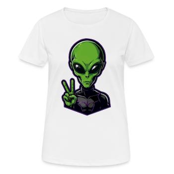 Grüner Alien Peacezeichen - Frauen T-Shirt atmungsaktiv - Weiß - Vorne - AI Model Female 172 dark (172cm)