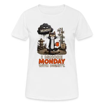Zen Cat Defies Monday - T-shirt respirant Femme - blanc - Devant - AI Model Female 172 dark (172cm)