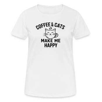 Coffee and cats make me happy Kaffee Katze - Frauen T-Shirt atmungsaktiv - Weiß - Vorne - AI Model Female 172 dark (172cm)