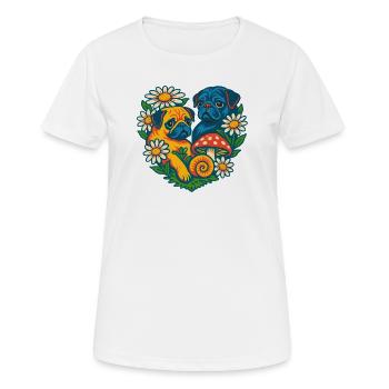 Vibrant Floral Pug Duo - Women's Breathable T-Shirt - white - Front - AI Model Female 172 dark (172cm)