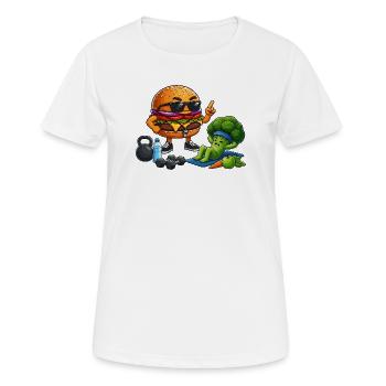 Burger-Gym Hero trifft Brokkoli-Training - Frauen T-Shirt atmungsaktiv - Weiß - Vorne - AI Model Female 172 dark (172cm)
