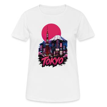 Tokyo Neon-Skyline mit pinker Sonne - Frauen T-Shirt atmungsaktiv - Weiß - Vorne - AI Model Female 172 dark (172cm)