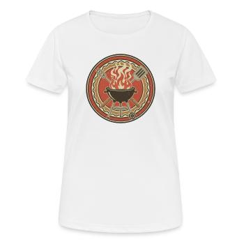 Retro BBQ Grill Flammen Badge - Frauen T-Shirt atmungsaktiv - Weiß - Vorne - AI Model Female 172 dark (172cm)