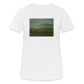 Nebliges Morgenlicht über üppigem grünem Feuchtgebiet - Frauen T-Shirt atmungsaktiv - Weiß - Vorne - AI Model Female 172 dark (172cm)