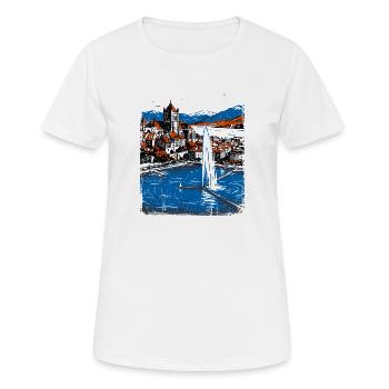 Geneva Switzerland Skyline And Water Fountain - Women's Breathable T-Shirt - white - Front - AI Model Female 172 dark (172cm)