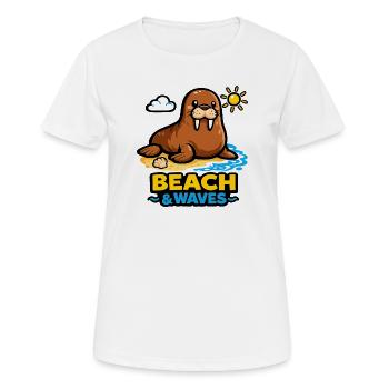 Morse sur la plage : plage et vagues - T-shirt respirant Femme - blanc - Devant - AI Model Female 172 dark (172cm)