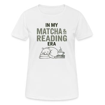 Matcha, Buch & Katze Therapie | Geschenk für Leser - Frauen T-Shirt atmungsaktiv - Weiß - Vorne - AI Model Female 172 dark (172cm)