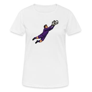 Lila-Torwart im Sprung - Frauen T-Shirt atmungsaktiv - Weiß - Vorne - AI Model Female 172 dark (172cm)