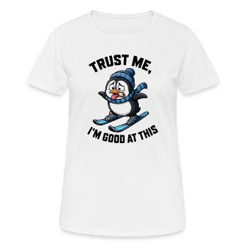 Pinguin Skifahrer Quirky Cartoon Spruch - Frauen T-Shirt atmungsaktiv - Weiß - Vorne - AI Model Female 172 dark (172cm)