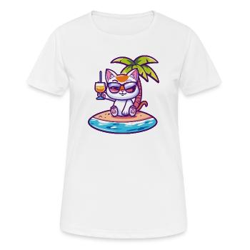 Cat Summer Palm Tree - Women's Breathable T-Shirt - white - Front - AI Model Female 172 dark (172cm)