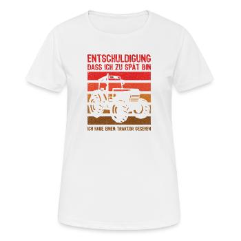 Ich habe einen Traktor gesehen Landwirt Trecker - Frauen T-Shirt atmungsaktiv - Weiß - Vorne - AI Model Female 172 dark (172cm)