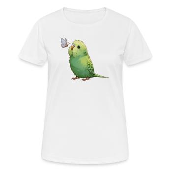 Wellensittich mit Schmetterling - Frauen T-Shirt atmungsaktiv - Weiß - Vorne - AI Model Female 172 dark (172cm)