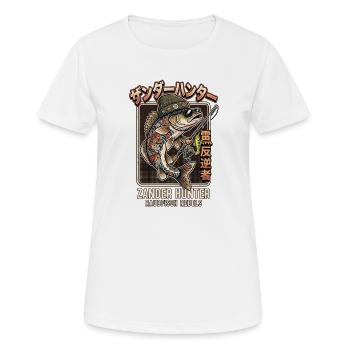 Zander Angler - Frauen T-Shirt atmungsaktiv - Weiß - Vorne - AI Model Female 172 dark (172cm)