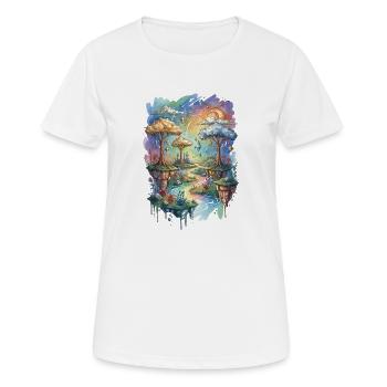 Vibrant Watercolor Floating Islands Art - Frauen T-Shirt atmungsaktiv - Weiß - Vorne - AI Model Female 172 dark (172cm)