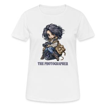 Photographe Chibi mignon sur objectif d’appareil photo - T-shirt respirant Femme - blanc - Devant - AI Model Female 172 dark (172cm)