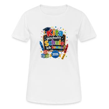Kita schafft Schule 2026 - Frauen T-Shirt atmungsaktiv - Weiß - Vorne - AI Model Female 172 dark (172cm)