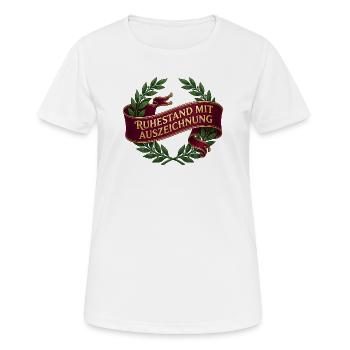 Ruhestand mit Auszeichnung – Klassischer Kranz - Frauen T-Shirt atmungsaktiv - Weiß - Vorne - AI Model Female 172 dark (172cm)