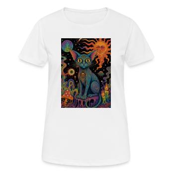 Cosmic Cat dans la Nuit Psychédélique - T-shirt respirant Femme - blanc - Devant - AI Model Female 172 dark (172cm)