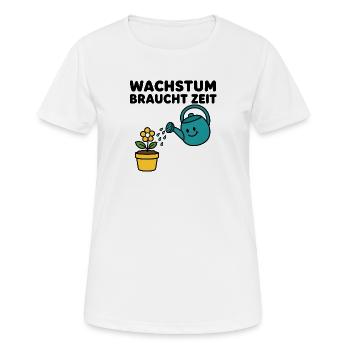 Wachstum braucht Zeit – Comic-Blume mit Gießkanne - Frauen T-Shirt atmungsaktiv - Weiß - Vorne - AI Model Female 172 dark (172cm)