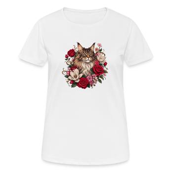 Chat fleuri dans le jardin de roses - T-shirt respirant Femme - blanc - Devant - AI Model Female 172 dark (172cm)