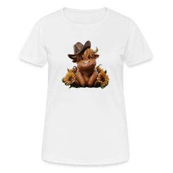 Chapeau de cowboy vache aux tournesols - T-shirt respirant Femme - blanc - Devant - AI Model Female 172 dark (172cm)
