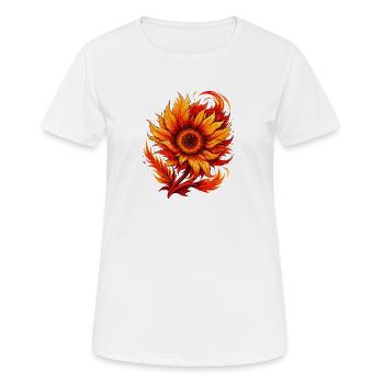 Flammende Sonnenblume Blütenkunst - Frauen T-Shirt atmungsaktiv - Weiß - Vorne - AI Model Female 172 dark (172cm)