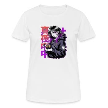 真夜中 Fille d’anime gothique aux cheveux violets chauve-souris mignonne - T-shirt respirant Femme - blanc - Devant - AI Model Female 172 dark (172cm)