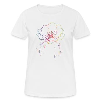 Illustration d’art au trait de cactus avec fleurs - T-shirt respirant Femme - blanc - Devant - AI Model Female 172 dark (172cm)