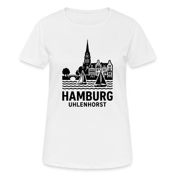 Hamburg Uhlenhorst Silhouette Alster - Frauen T-Shirt atmungsaktiv - Weiß - Vorne - AI Model Female 172 dark (172cm)