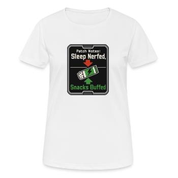 Notes de patch sur le joueur drôle : Snacks nerfés sur le sommeil améliorés - T-shirt respirant Femme - blanc - Devant - AI Model Female 172 dark (172cm)