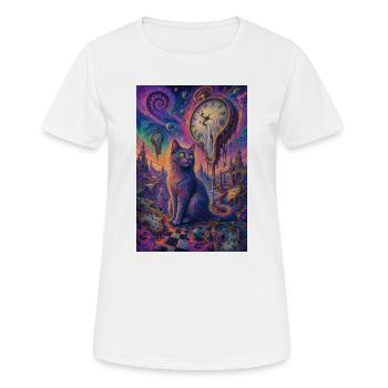 Cosmic Cat and Melting Clocks - Women's Breathable T-Shirt - white - Front - AI Model Female 172 dark (172cm)