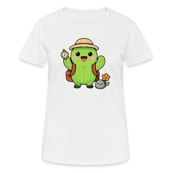 Cactus explorateur avec sac à dos - T-shirt respirant Femme - blanc - Devant - AI Model Female 172 dark (172cm)