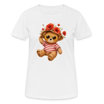 Petit ours mignon en été avec un chapeau de pavots - T-shirt respirant Femme - blanc - Devant - AI Model Female 172 dark (172cm)