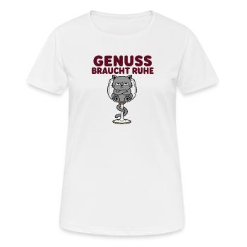 Genuss braucht Ruhe – Comic-Katze im Weinglas - Frauen T-Shirt atmungsaktiv - Weiß - Vorne - AI Model Female 172 dark (172cm)