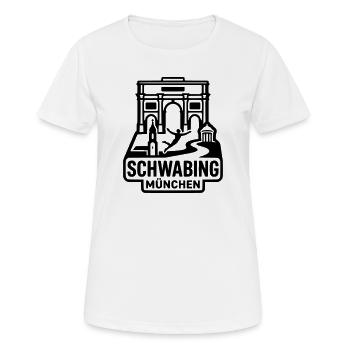 München Schwabing – Minimalistisches Skyline  - Frauen T-Shirt atmungsaktiv - Weiß - Vorne - AI Model Female 172 dark (172cm)